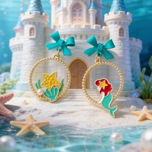 Little Mermaid Ariel Drop Earrings Disneybound Sea & Starfish Gift